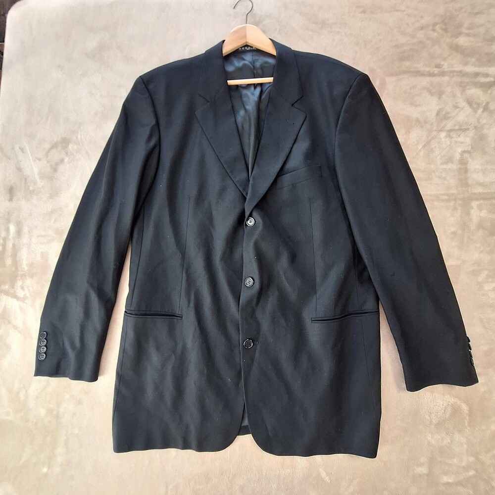 Hugo Boss Suit Jacket Mens 46 Long Black Wool Ventless 3 Button Barneys USA